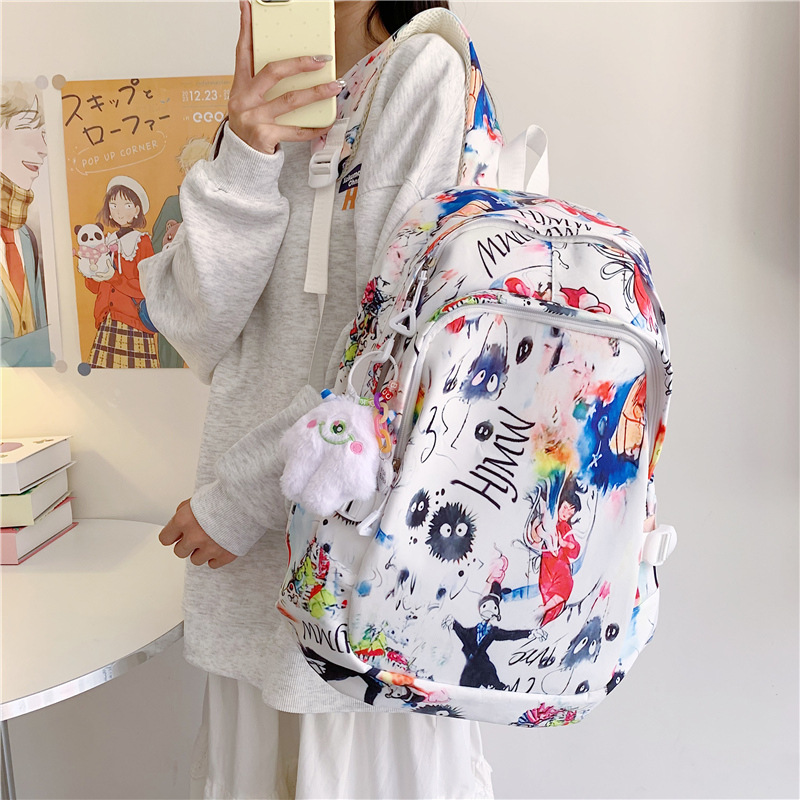 A new Japanese-style backpack with a high level of appearance, personalized graffiti and cute prints. It is a versatile and large-capacity backpack for both men and women details Picture