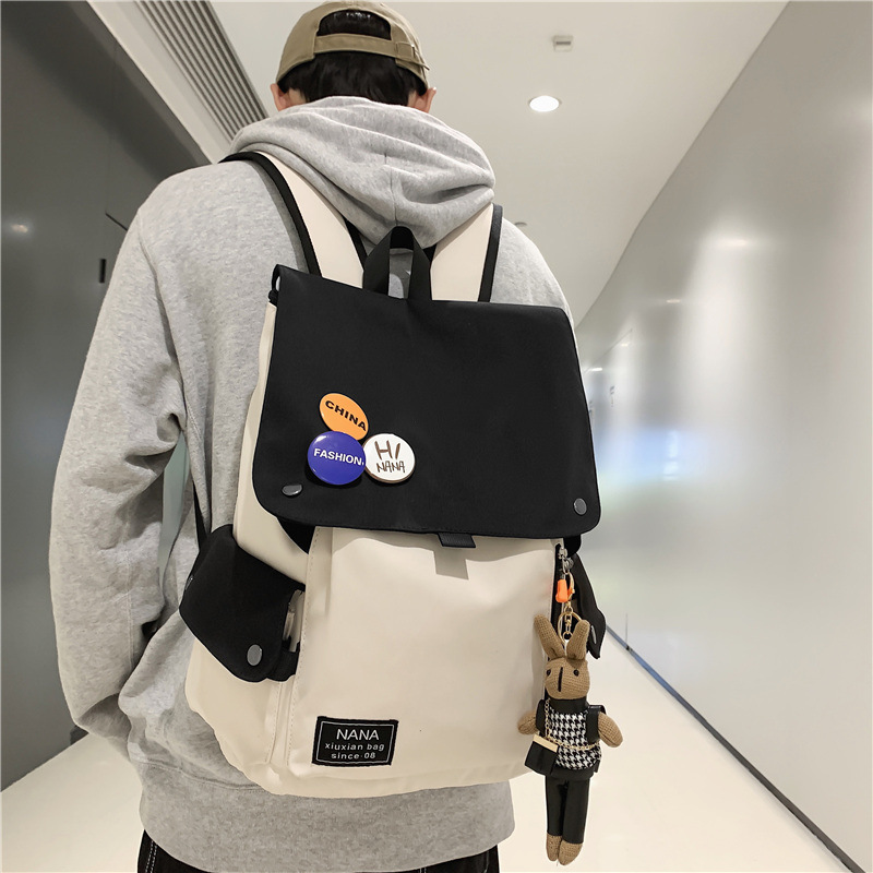 Casual backpacks for men and women in contrasting colors, large-capacity travel backpacks, Japanese-style schoolbags for junior high school, senior high school and college students, Korean version details Picture