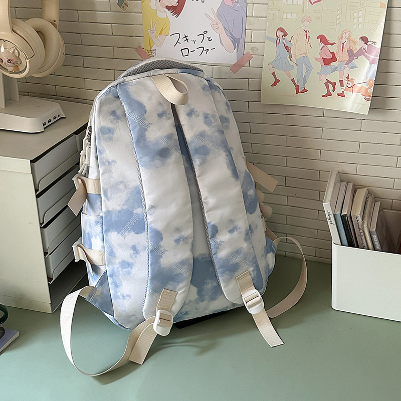 A new high-appeartion-level Japanese ins personalized graffiti tie-dyed backpack, a lightweight and large-capacity backpack for junior and senior high school students Specification drawing