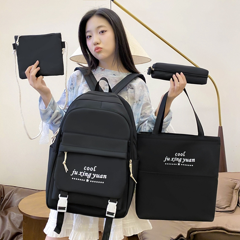 Simple and versatile solid-color backpack for girls' college birthday, college-style schoolbag with letter print, lightweight junior high school backpack Application Scenario
