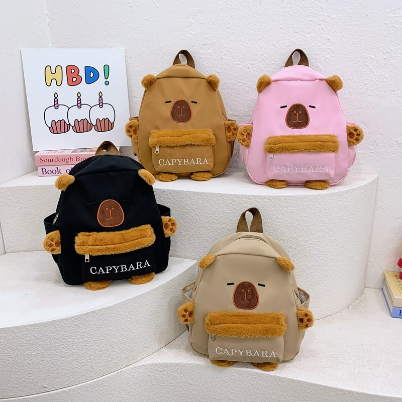 New canvas backpack, cartoon backpack for primary school students, Kabibara ugly and cute bag, casual and adorable bag full figure