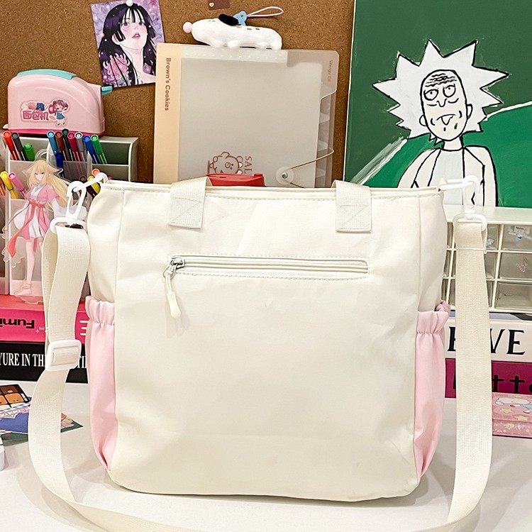 A cute Japanese-style large-capacity crossbody bag with contrasting colors, a versatile and casual tutorial bag for junior and senior high school students to carry on their way to and from school Specification drawing
