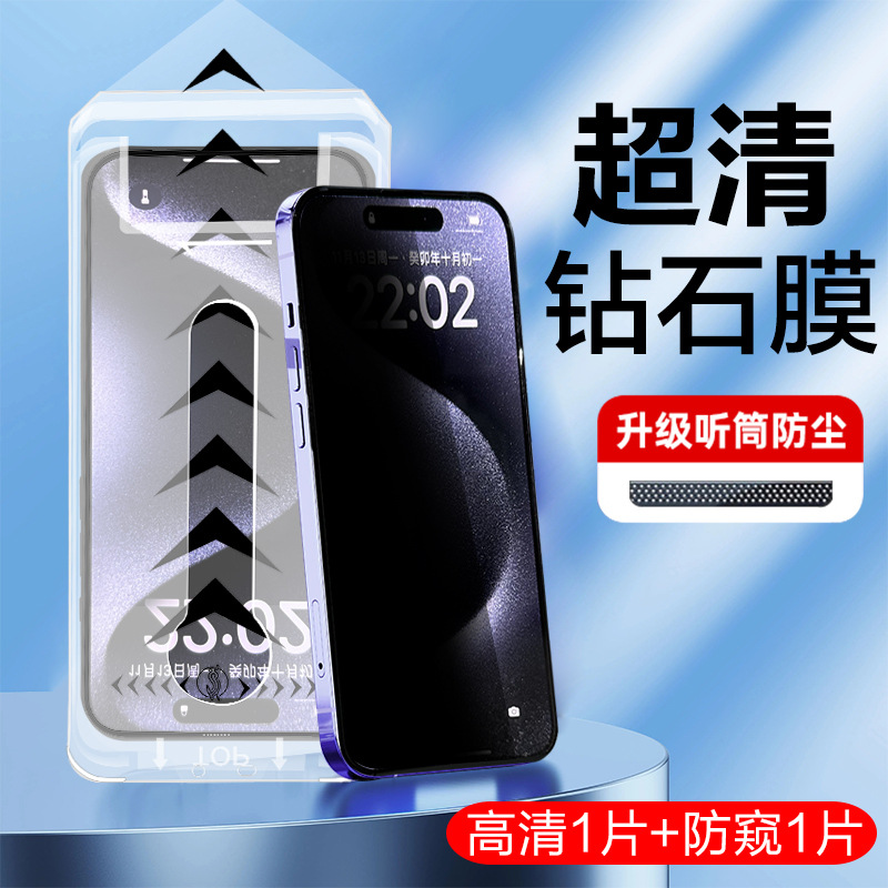 Suitable for Apple 16promax tempered film, frosted electroplated, dust-free chamber film, iPhone15 anti-peeping screen phone film details Picture