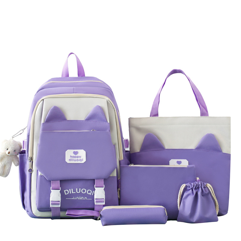 "Schoolbag Girl bags: A new Korean-style cute backpack for primary school students, a large-capacity school backpack set of five pieces. Item Picture