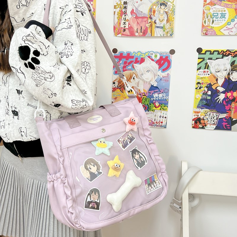 Japanese-style light and simple single-shoulder bag, comic exhibition 2D pain bag, student class niche crossbody bag, solid color handbag details Picture