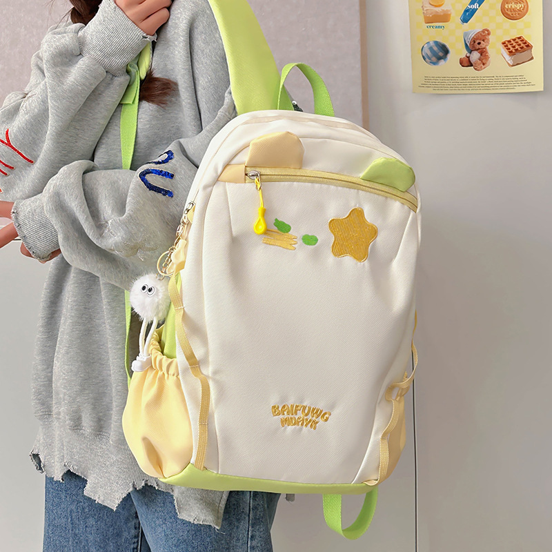 Dopamine ins backpack for junior high school girls, high appearance level, color-blocking large capacity, versatile design sense backpack for college students details Picture