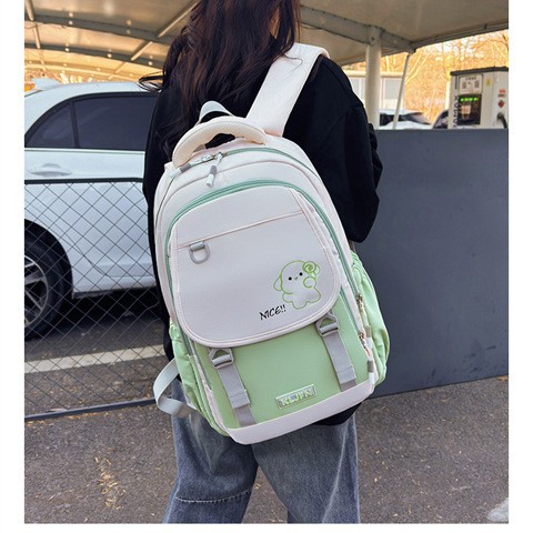 Korean version wholesale versatile student burden reduction and spine protection backpack New macaron contrasting color fresh and clean schoolbag with large capacity details Picture