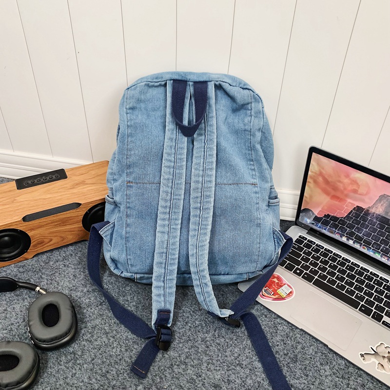 A large-capacity, simple and casual student backpack with a laid-back style, forest-themed vintage feel on Korean Instagram Specification drawing