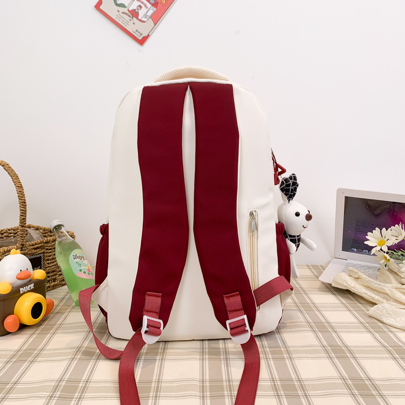 Japanese-style workwear-style schoolbag for girls, Korean-style large-capacity backpack for primary and secondary school students, forest-style color-blocking college student backpack Specification drawing