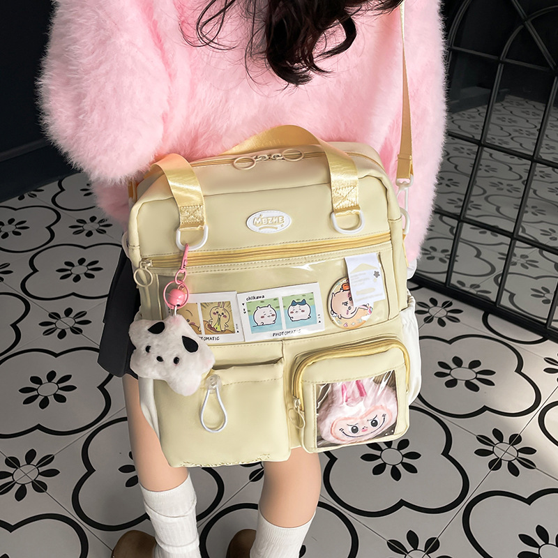 Crossbody bag, Japanese style, ins style, high appearance level, girl tote bag, dopamine color contrast transparent pain bag, middle school supplement details Picture