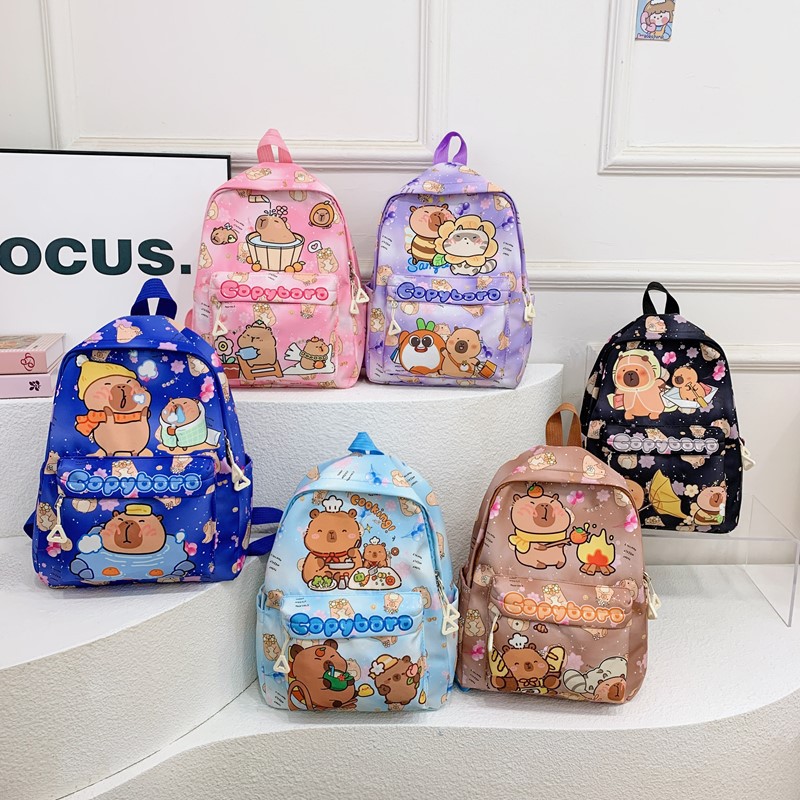 Capibala cute printed children's schoolbag, large-capacity lightweight back-protecting schoolbag, high appearance level trendy bag for female primary school students full figure