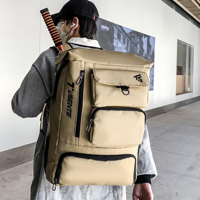 Sports and fitness backpacks for men and women, solid-color letter travel backpacks, large-capacity independent shoe compartment bags, badminton backpacks details Picture