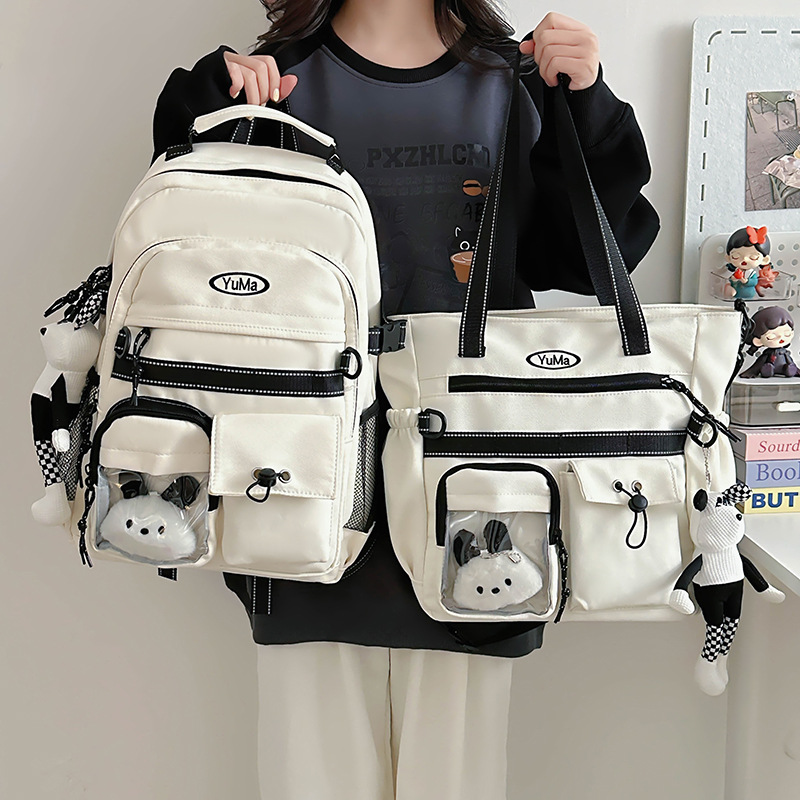 New female schoolbag, Korean version, large-capacity, simple backpack for junior and senior high school students, trendy brand, casual single-shoulder bag for college students full figure