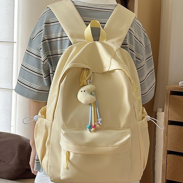 A new, fresh and sweet cream-colored backpack from Korean Instagram, a lightweight and large-capacity backpack for junior and senior high school students details Picture