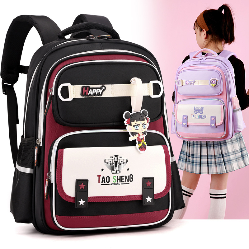 The new schoolbag is a lightweight, color-blocking, back-protecting, large-capacity backpack for girls and children in grades 3, 4, 6 and 6 details Picture