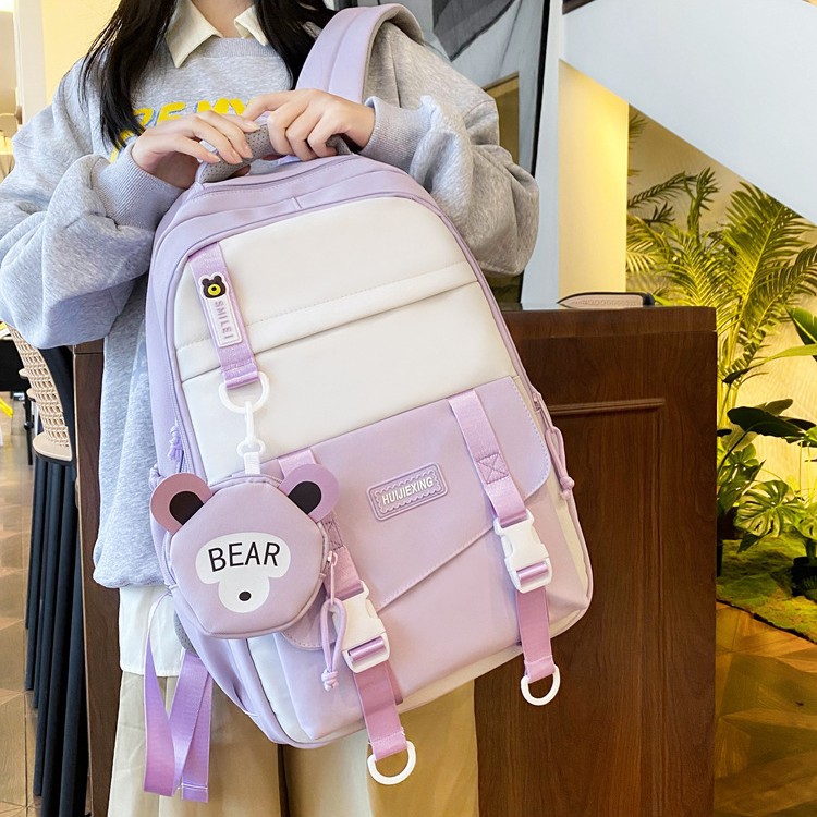 Cute color-blocking schoolbag for girls, Korean version of Instagram, high school and junior high school students, high appearance level, large-capacity backpack on both shoulders Specification drawing