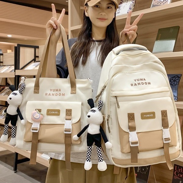 Schoolbag for female junior high school students, large-capacity backpack, high appearance level, Korean style Instagram color-blocked two-piece backpack for primary and secondary school students full figure