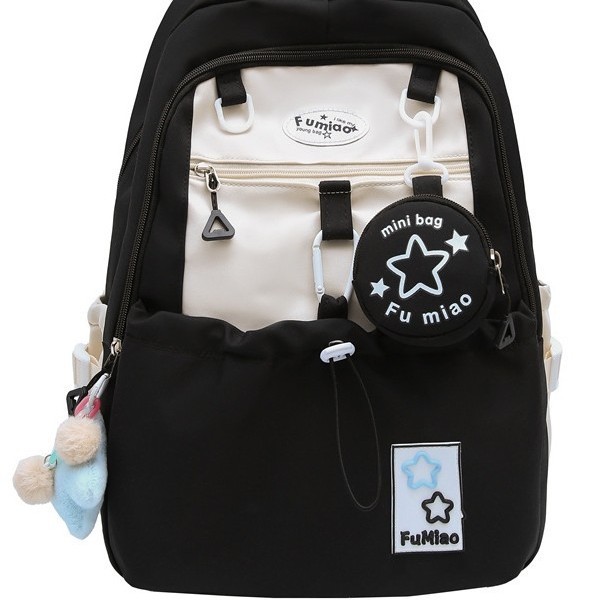 A new Korean-style backpack with a high level of appearance, fresh and sweet college style, and a large-capacity backpack with color-blocking and splicing for junior and senior high school students Item Picture
