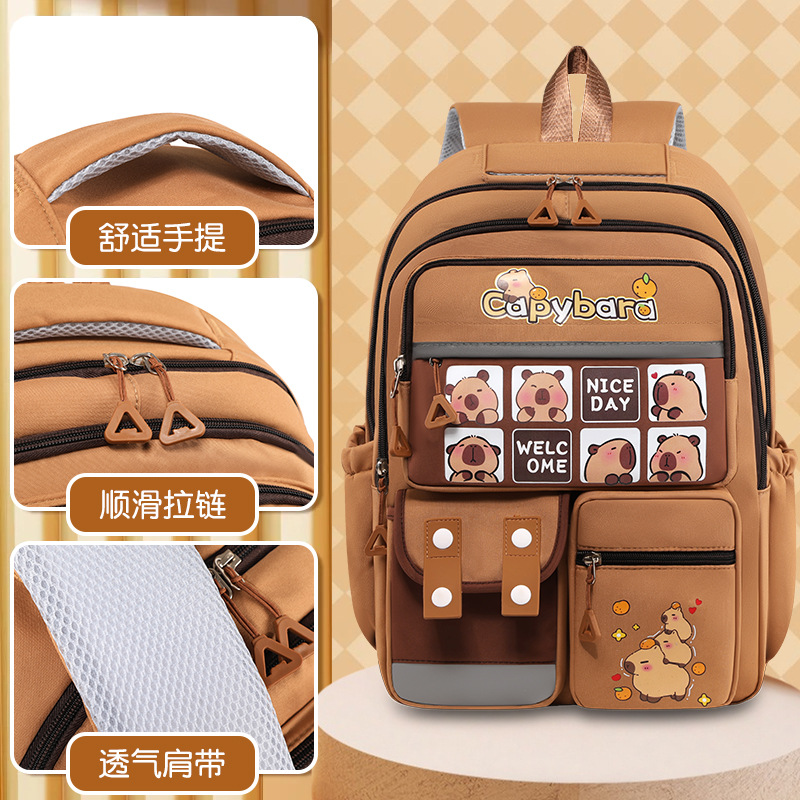 New backpack for primary school students, Kapibala backpack for homework, multi-functional back-protecting backpack, lightweight travel bag details Picture