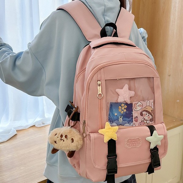 A new Japanese-style backpack with a high aesthetic level, fresh and sweet candy color, is simple, lightweight and has a large capacity for junior and senior high school students details Picture