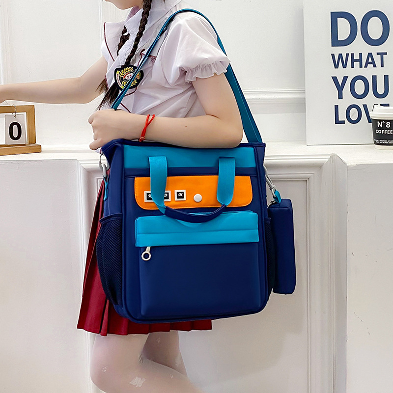 Large-capacity tutorial bags, color-blocking hand-held bags, student class backpacks, art bags, tutorial class children's crossbody bags details Picture