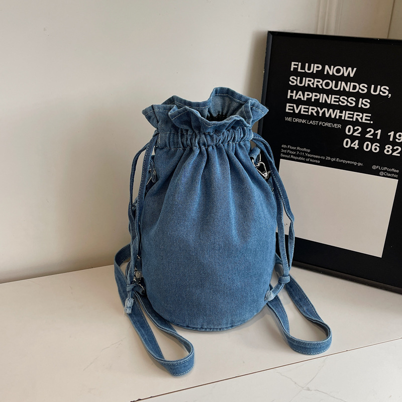 Cool denim backpack for women 2025 New style, fashionable and multi-functional bucket bag, spring and summer versatile drawstring crossbody bag Application Scenario