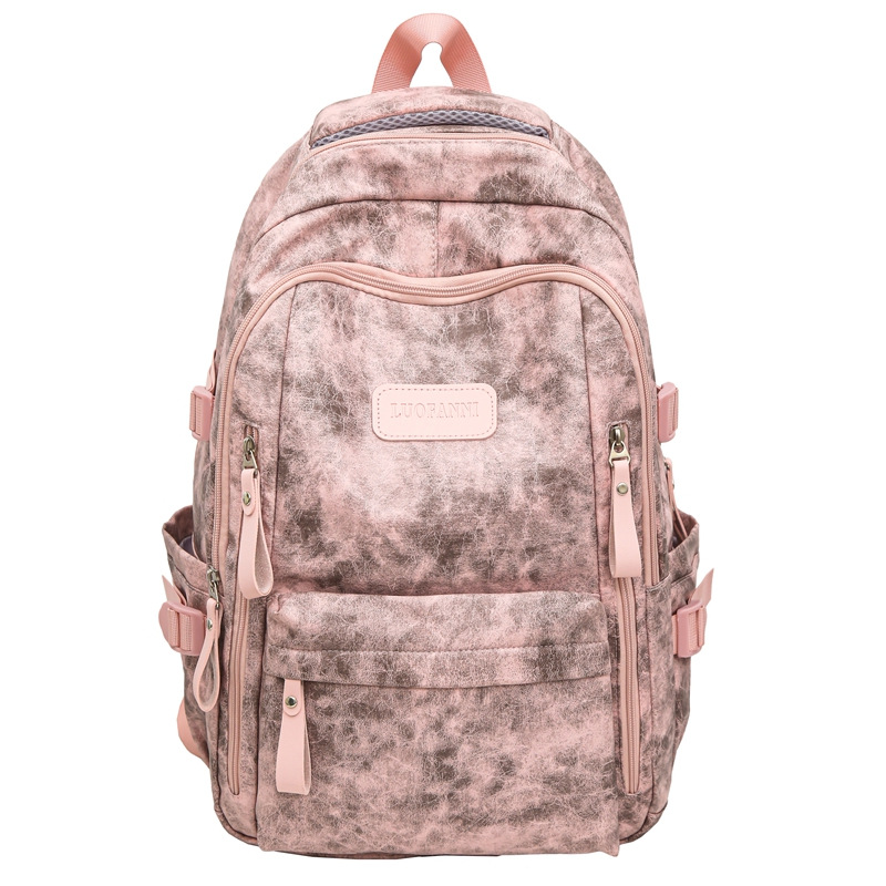 PU backpack for female college students, Korean version large-capacity high school student schoolbag, trendy casual travel lightweight backpack for men Item Picture