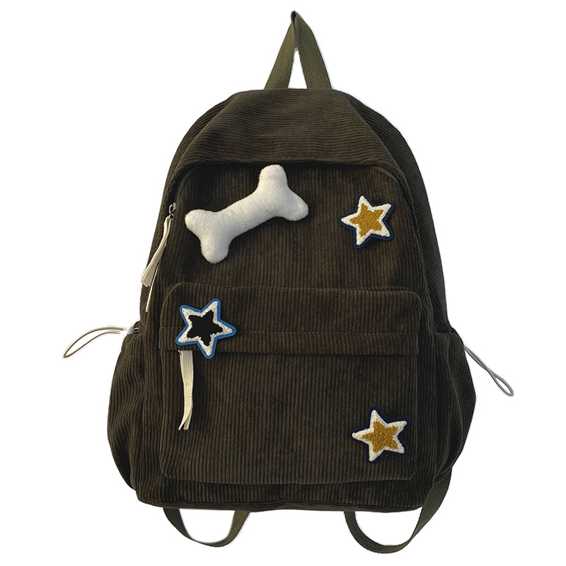 Japanese-style ins school style cute and soft girl corduroy backpack, a small daily commuting backpack with a fresh and light forest style for women Item Picture