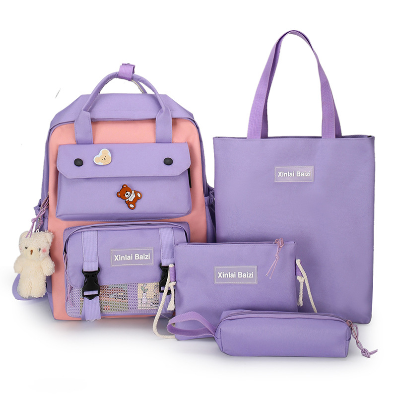Korean version of ins school junior and senior high school schoolbag fashion four-piece set, primary school schoolbag, school junior and senior high school backpack Item Picture