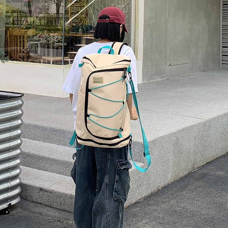 New large-capacity trendy brand versatile, multi-purpose, multi-pocket travel backpack for women, cool and simple drawstring tote bag details Picture