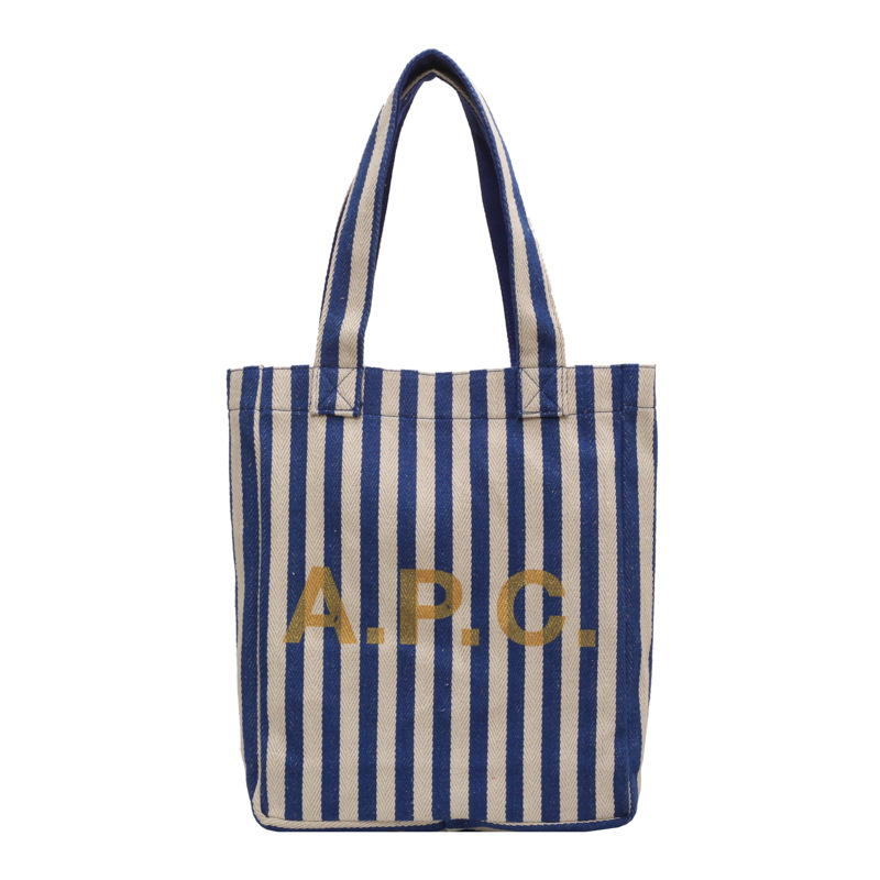 Commuter large-capacity striped canvas bag, 2024 new style women's bag, popular and versatile single-shoulder bag, college student tote bag Item Picture