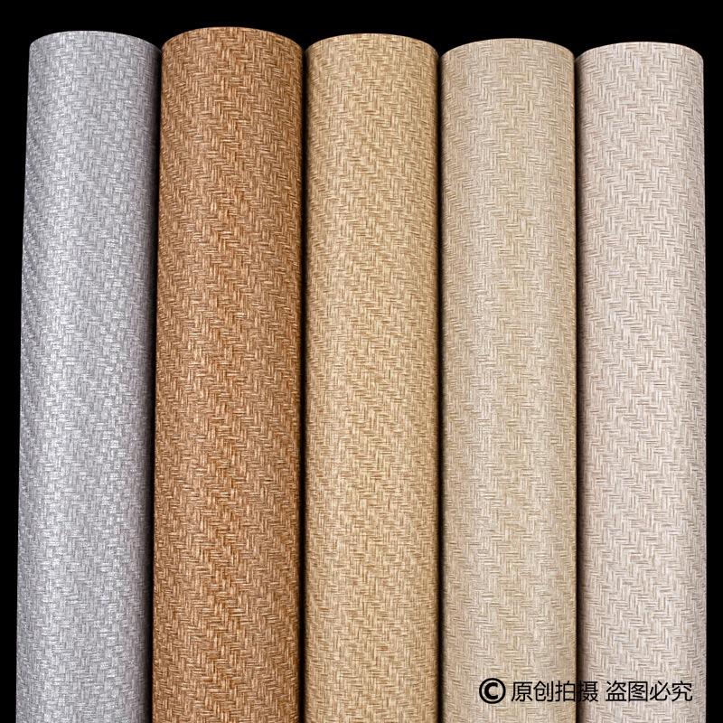 Pure pigment color linen texture imitation straw weaving wallpaper, tea house restaurant glue non-self-adhesive Chinese wallpaper, coffee brown details Picture