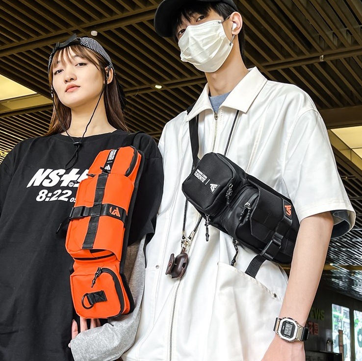 Men's chest bag, ins trendy brand sports crossbody bag, outdoor commuting backpack, women's large-capacity cycling bag, couple's waist bag full figure