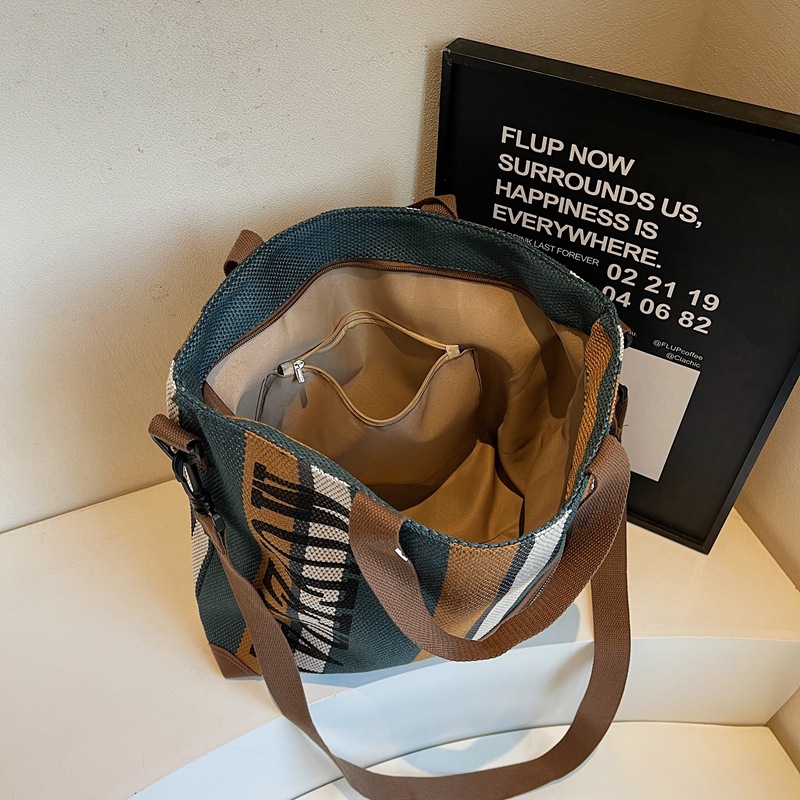 Casual striped simple large-capacity bag for women 2025 new trendy and versatile ins commuter single-shoulder tote bag Specification drawing
