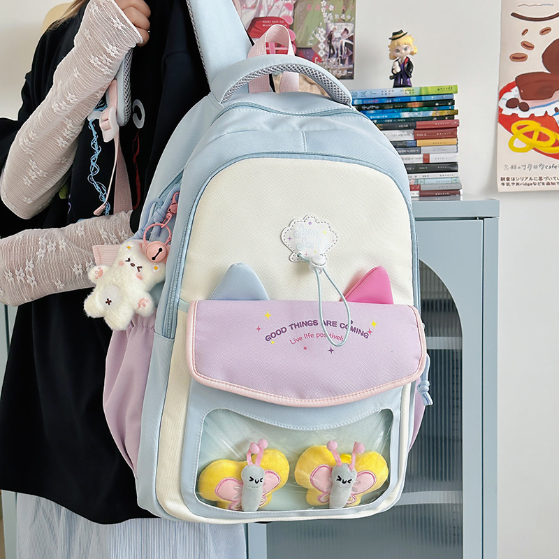 Cat-eared high school girl, large-capacity, lightweight backpack for 3-6 grade primary school girls, 2025 new style, double-shoulder details Picture