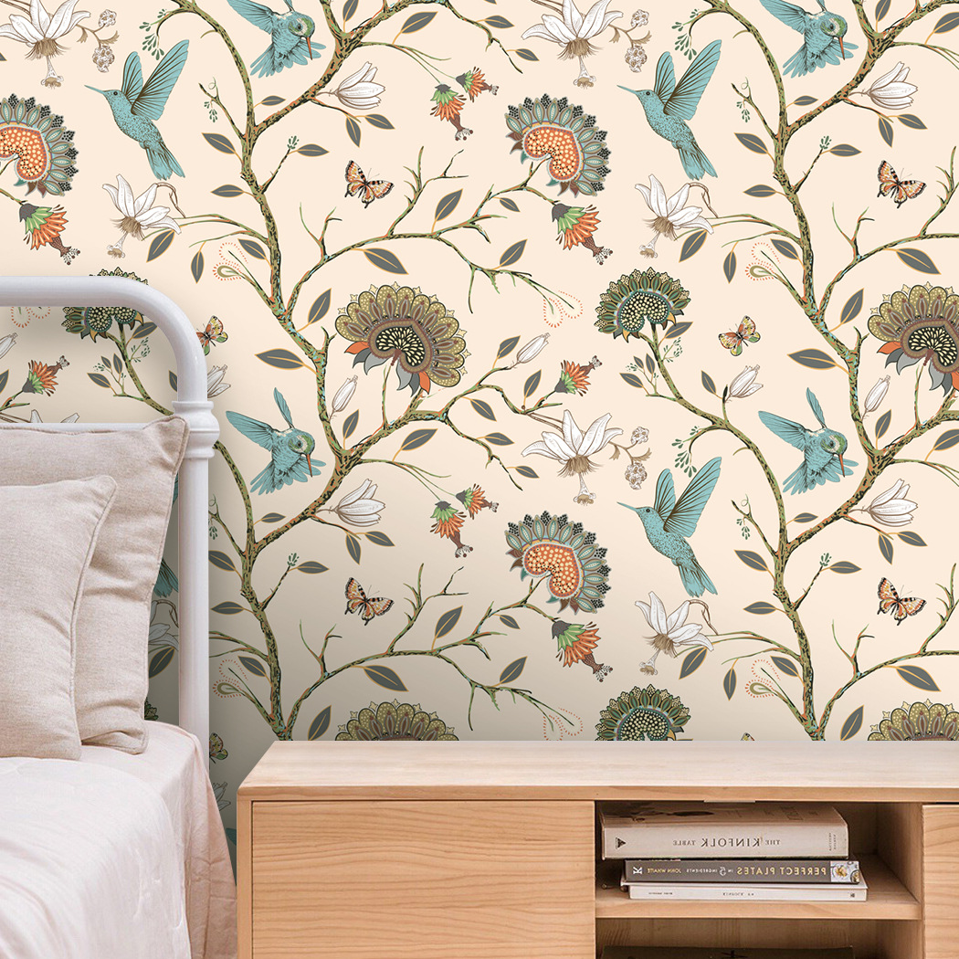 Cross-border wallpaper Flower-and-bird Green Plant self-adhesive wallpaper for living room background renovation, roll wallpaper RW236-250 details Picture