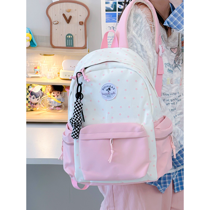 A new, fresh and sweet, color-blocking and star-shaped backpack from ins, a lightweight backpack for junior and senior high school students details Picture