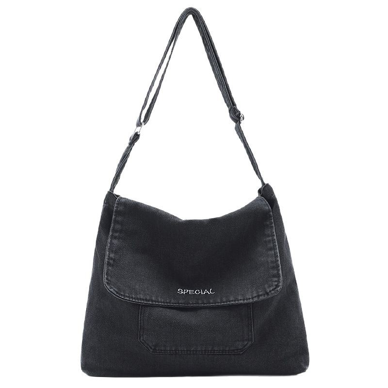 2025 New denim women's bag, large-capacity soft girl shopping tote bag, Korean version student class single-shoulder women's bag Item Picture