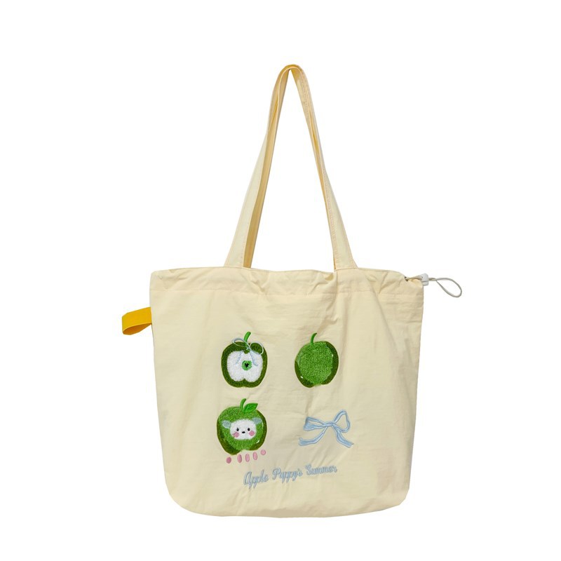2025 New large-capacity tutorial bag, student fashion and cute single-shoulder bag, cartoon embroidery style drawstring underarm bag Item Picture