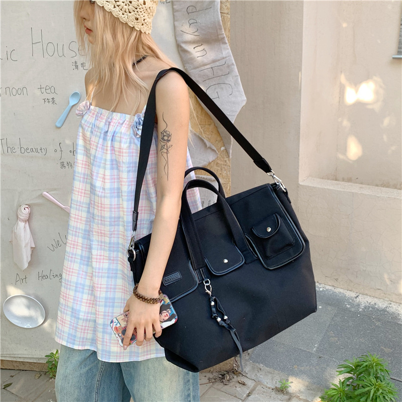 Large-capacity commuter tote bag for women 2025 new style casual and versatile handbag, canvas travel single-shoulder crossbody bag Specification drawing