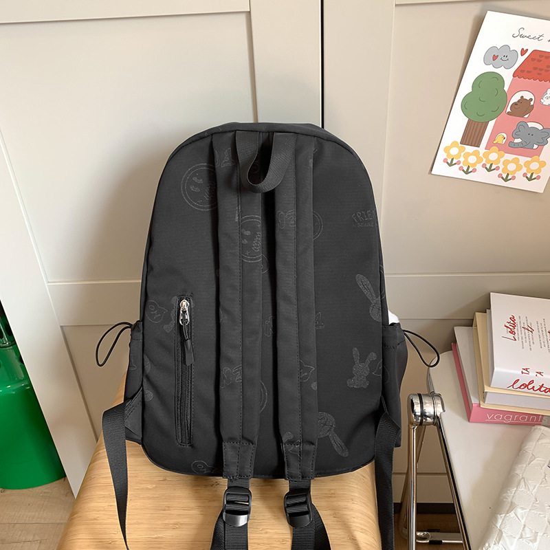 Schoolbag for junior high school girls, high appearance level college student backpack, 2024 new style high school student smiley face printed cute backpack Specification drawing