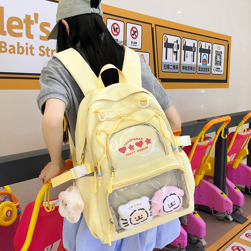"2D schoolbag for girls, high appearance level, dopamine transparent pain bag for primary school students, large-capacity Japanese-style backpack. details Picture
