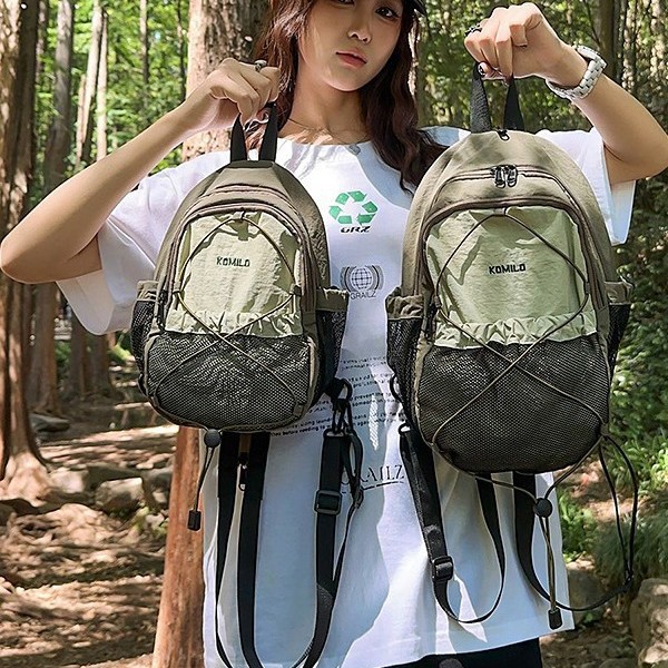 A new high-appearation-level mountain-themed ins drawstring color-blocking backpack for couples, a lightweight travel and mountaineering backpack with large capacity details Picture