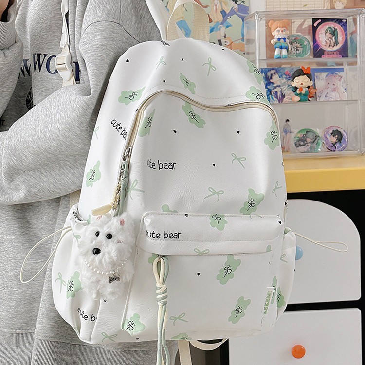 2025 New Japanese-style fresh and clean schoolbag, cute and girlish printed bear backpack for junior high school students, women's backpack details Picture