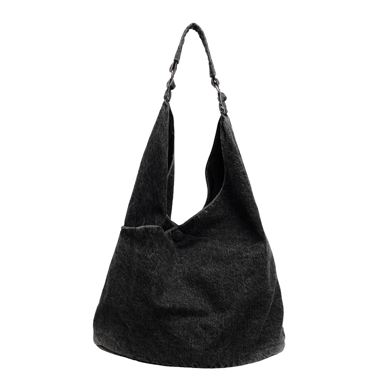 A new minimalist denim tote bag with a laid-back style and a strong female lead, a large-capacity versatile single-shoulder bag for college students' commuting to class Item Picture