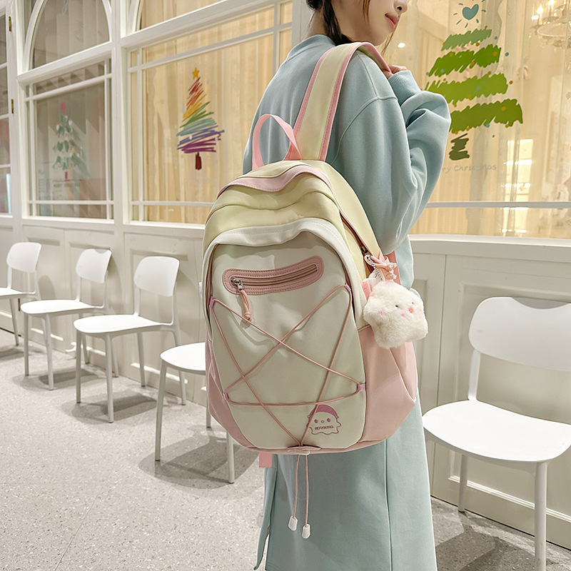 New high-quality, fresh and cute drawstring schoolbag for junior and senior high school students, simple, lightweight and versatile, large-capacity backpack full figure