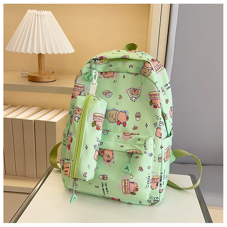 Wholesale of cute printed Capibara large-capacity schoolbags and ultra-light nylon backpacks for high school and junior high school girls Application Scenario