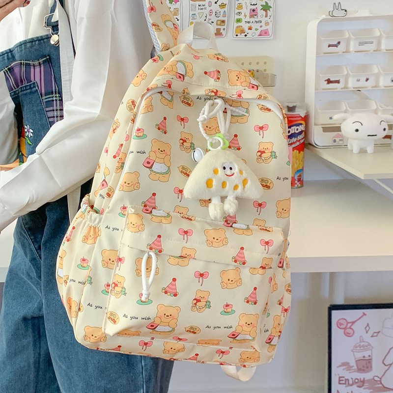Korean version cute and soft girl junior high school student bear backpack 2025 New style fresh and cute cartoon high appearance level backpack full figure