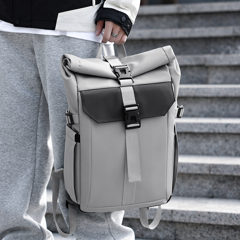 A new cross-border trendy travel backpack for men, with a folding roll opening and functional style, is a cycling backpack for outdoor leisure full figure