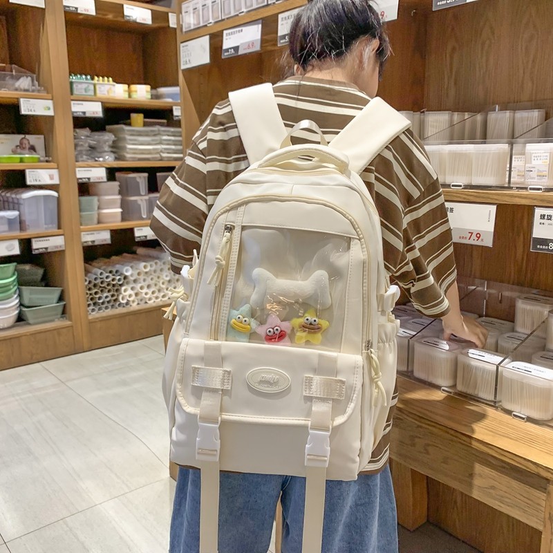 Japanese-style ins schoolbag, versatile for girls on campus, cute for young girls, high appearance level backpack, large capacity, transparent and smappy backpack details Picture